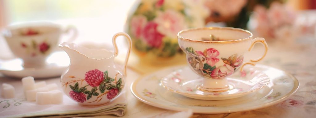 Pretty bone china set out for a tea party
